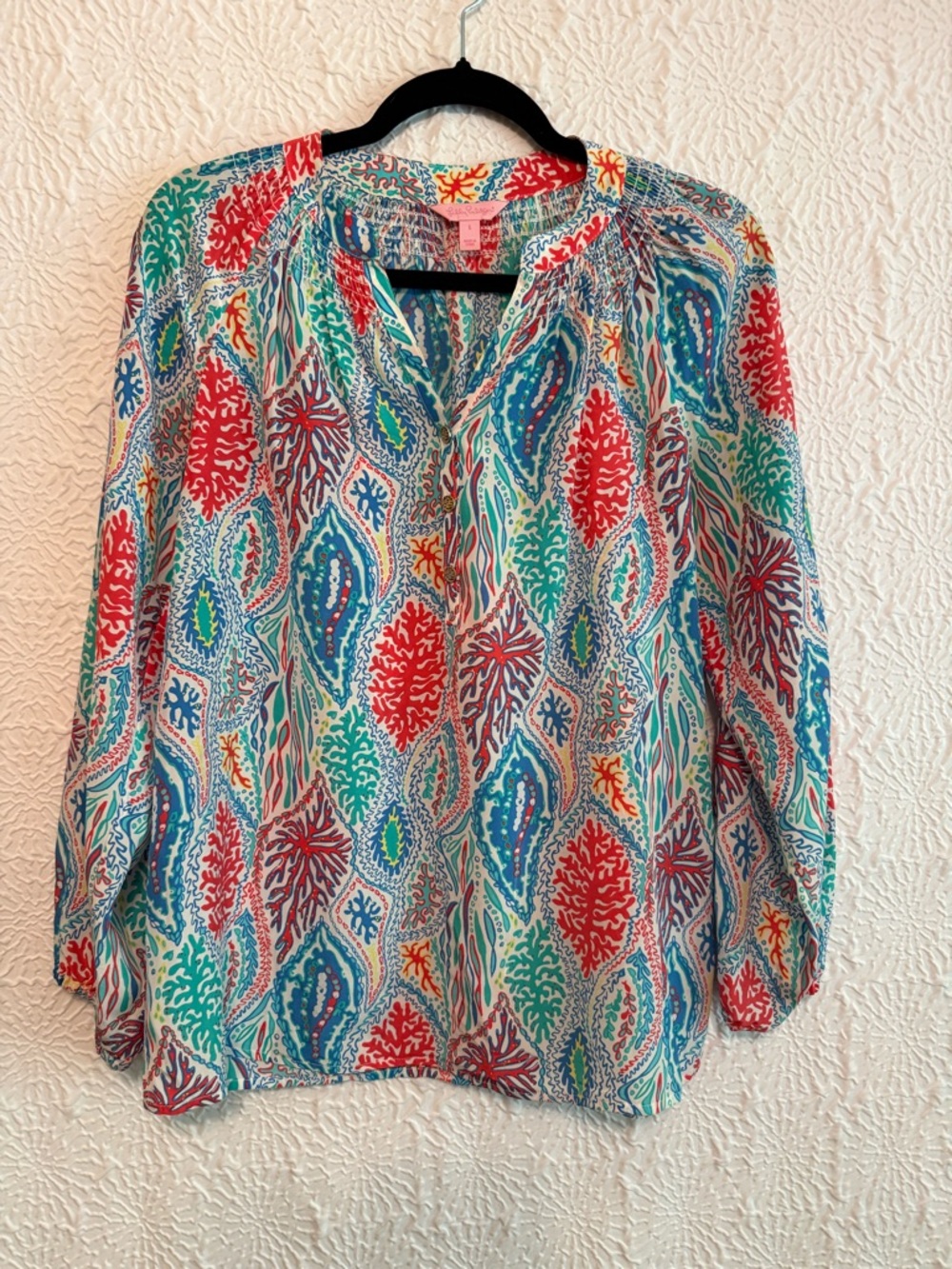 Lilly Pulitzer Silk Multicolor Coral Reef Print Tunic - Red, Blue, Green, Small
